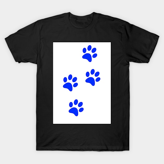 Blue Pawprints on White T-Shirt by Blue Butterfly Designs 